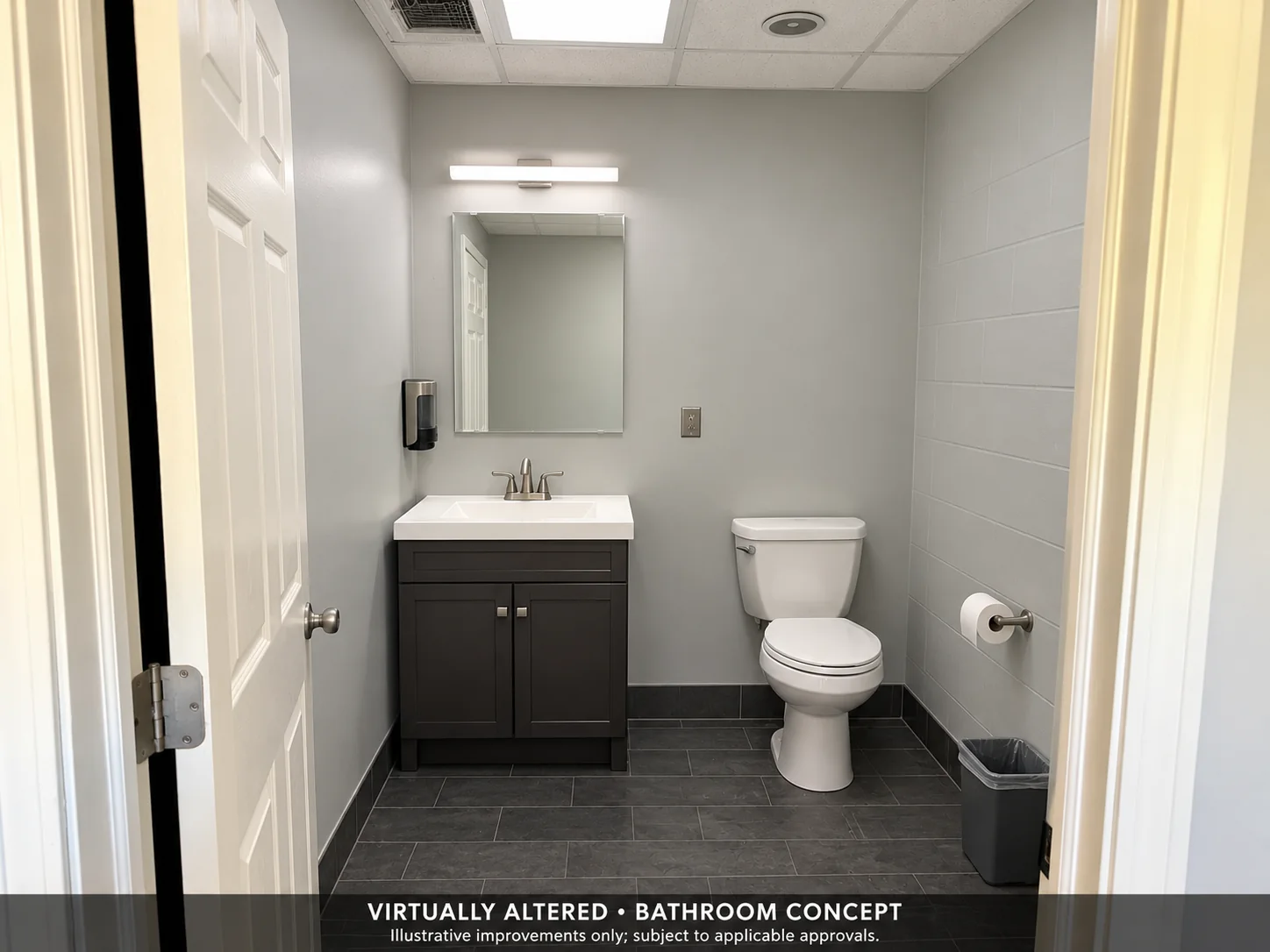 Virtually altered concept: Restroom refresh concept at 461 Wethersfield Avenue; not current condition