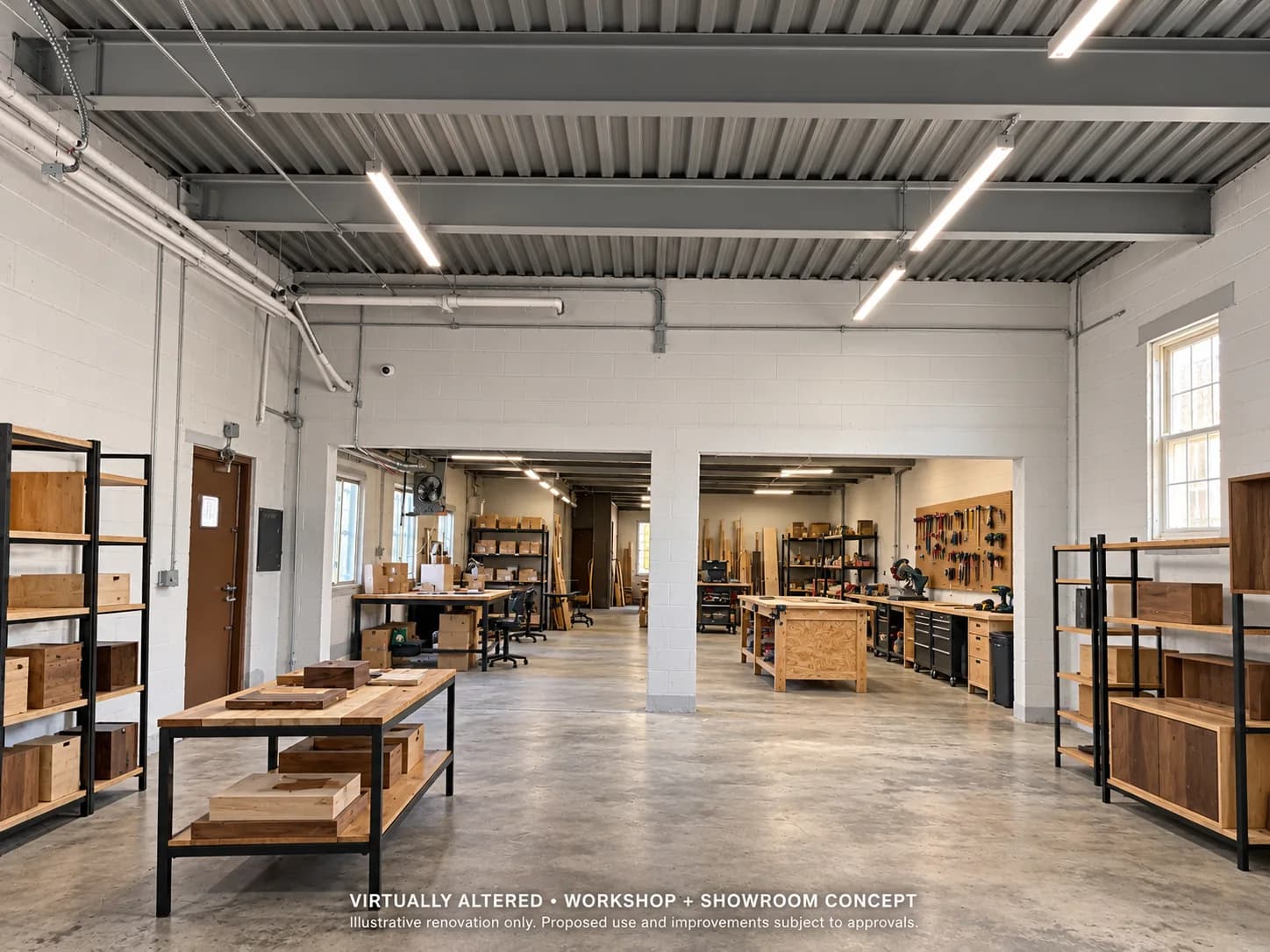 Virtually altered concept: Craft Workspace + Public Showroom at 461 Wethersfield Avenue; not current condition