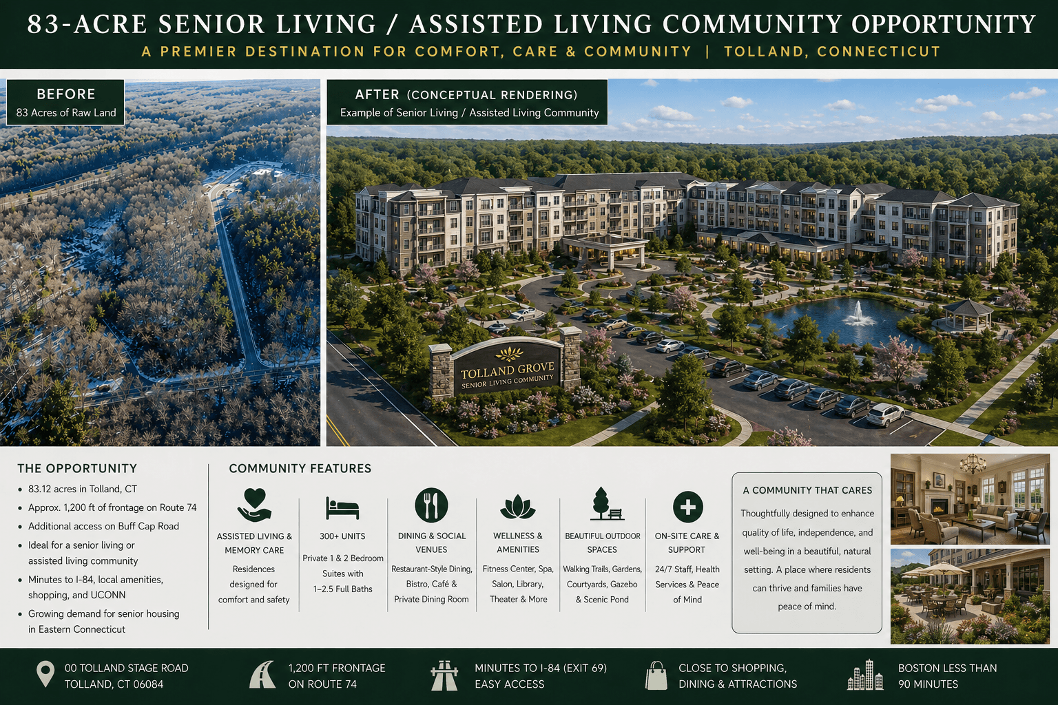 Conceptual rendering of a senior living community on the Tolland Stage Road parcel